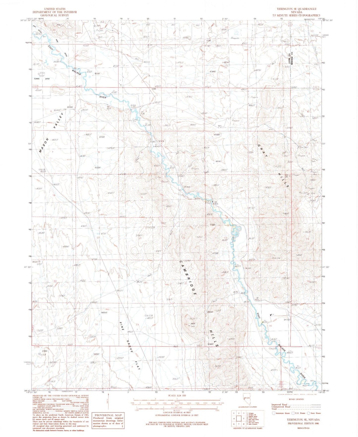 Classic USGS Yerington SE Nevada 7.5'x7.5' Topo Map Image