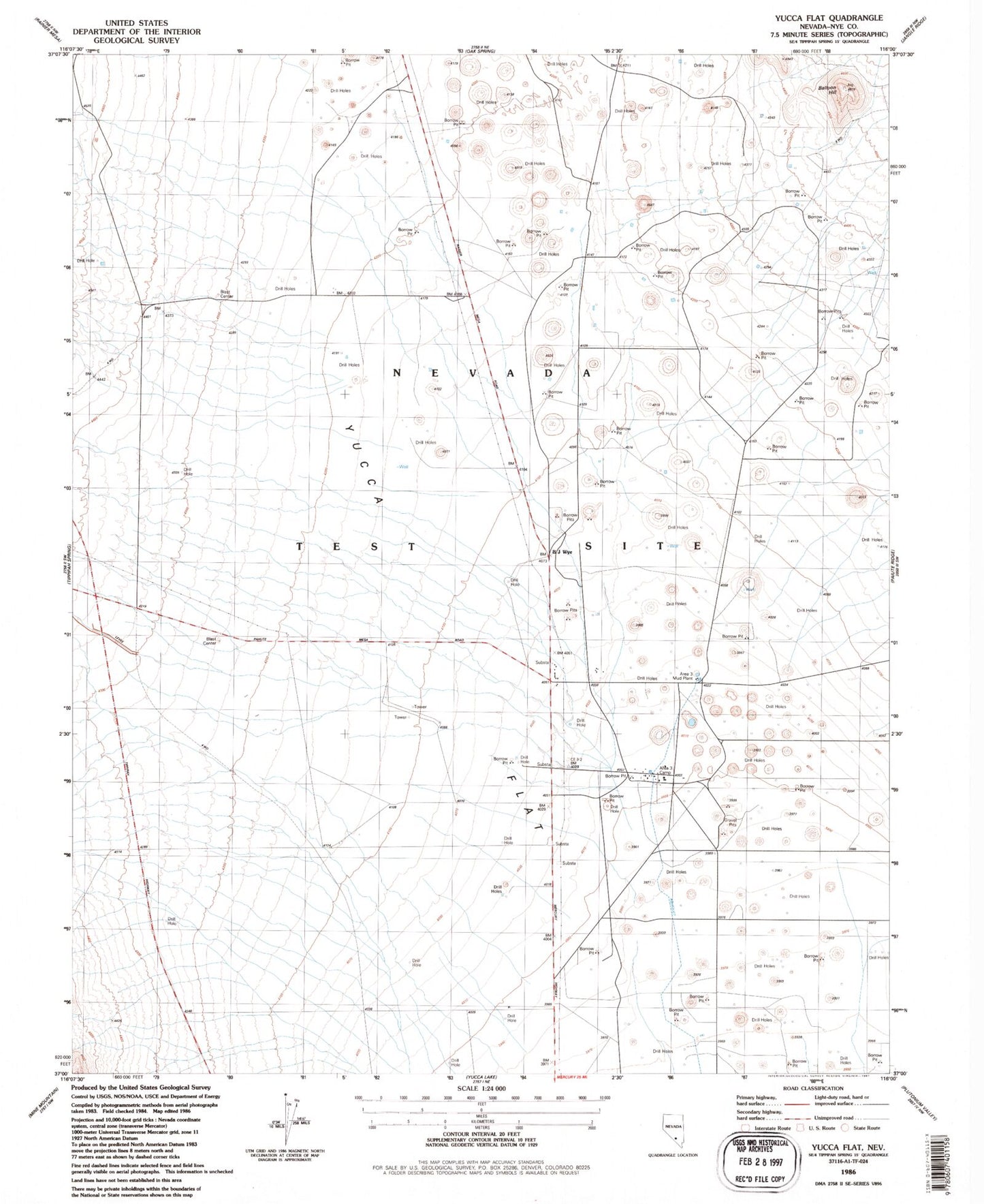 Classic USGS Yucca Flat Nevada 7.5'x7.5' Topo Map Image