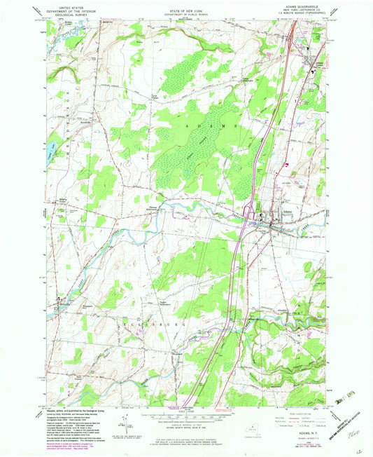 Classic USGS Adams New York 7.5'x7.5' Topo Map Image