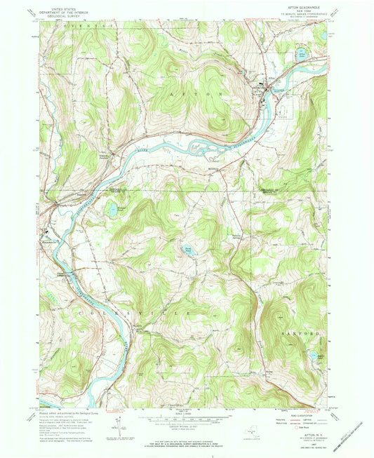 Classic USGS Afton New York 7.5'x7.5' Topo Map Image