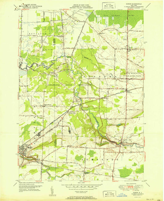 Classic USGS Akron New York 7.5'x7.5' Topo Map Image