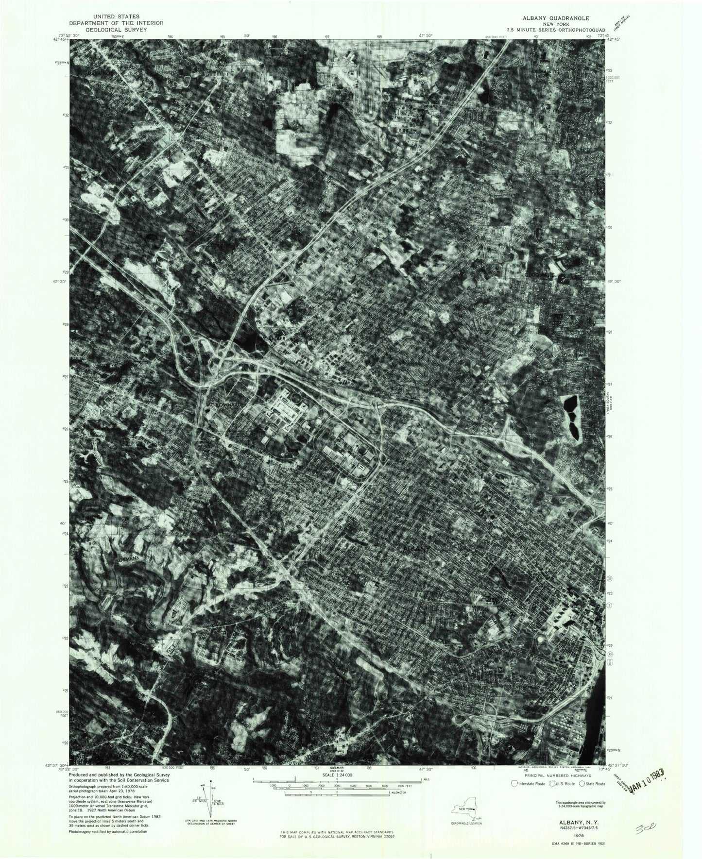 Classic USGS Albany New York 7.5'x7.5' Topo Map Image