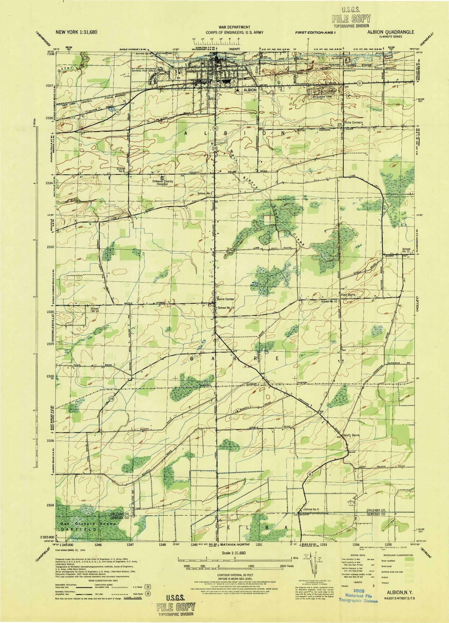 Classic USGS Albion New York 7.5'x7.5' Topo Map Image