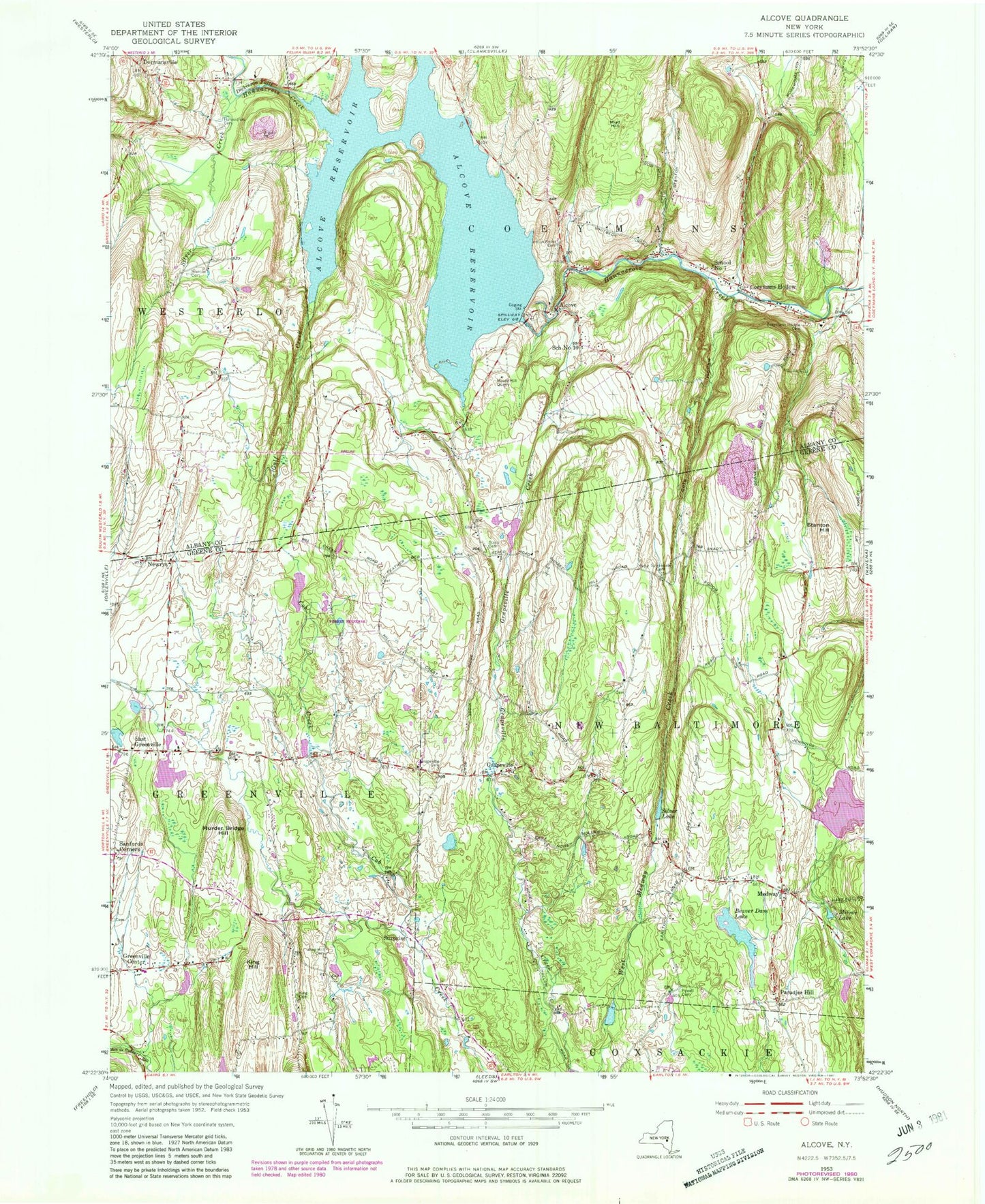 Classic USGS Alcove New York 7.5'x7.5' Topo Map Image
