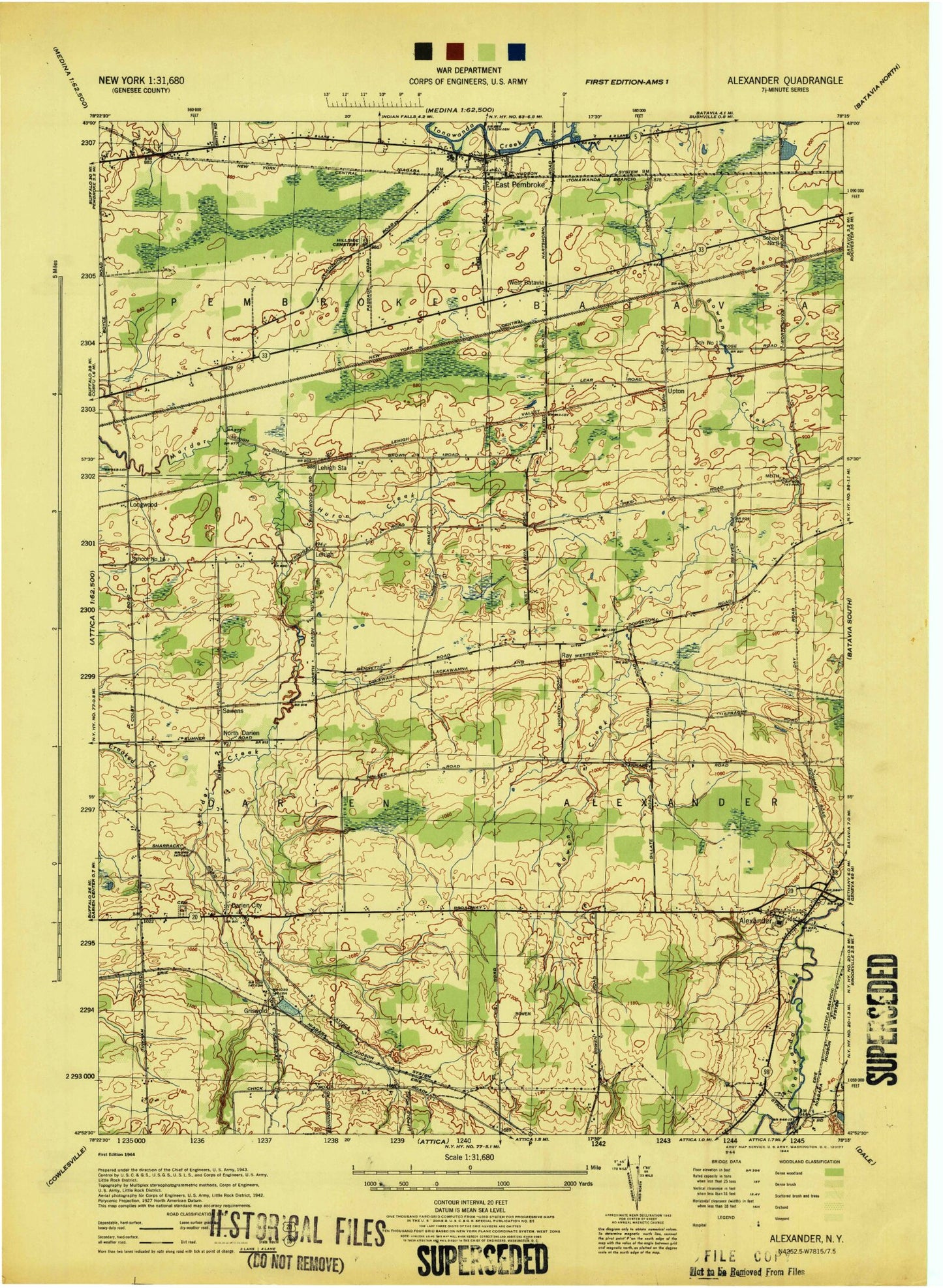 Classic USGS Alexander New York 7.5'x7.5' Topo Map Image