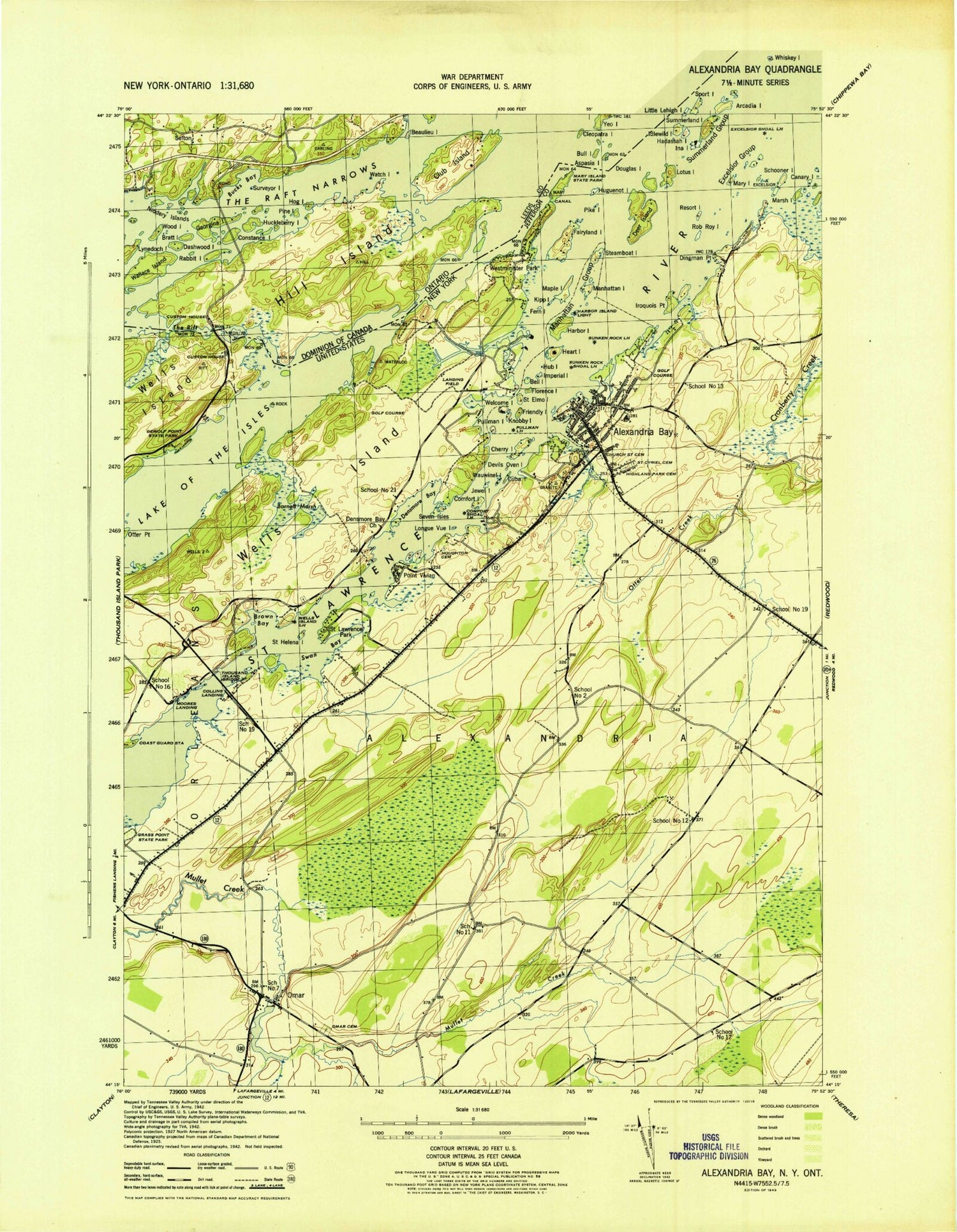 Classic USGS Alexandria Bay New York 7.5'x7.5' Topo Map Image