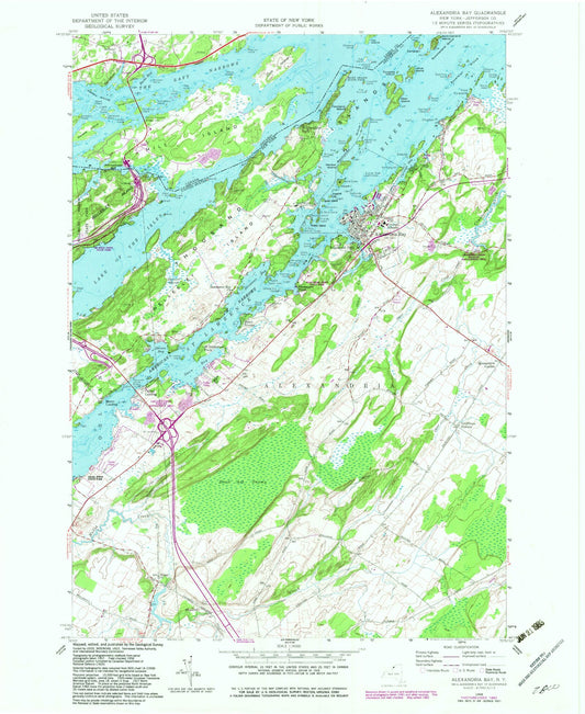 Classic USGS Alexandria Bay New York 7.5'x7.5' Topo Map Image