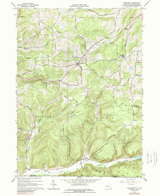 Classic USGS Allentown New York 7.5'x7.5' Topo Map Image