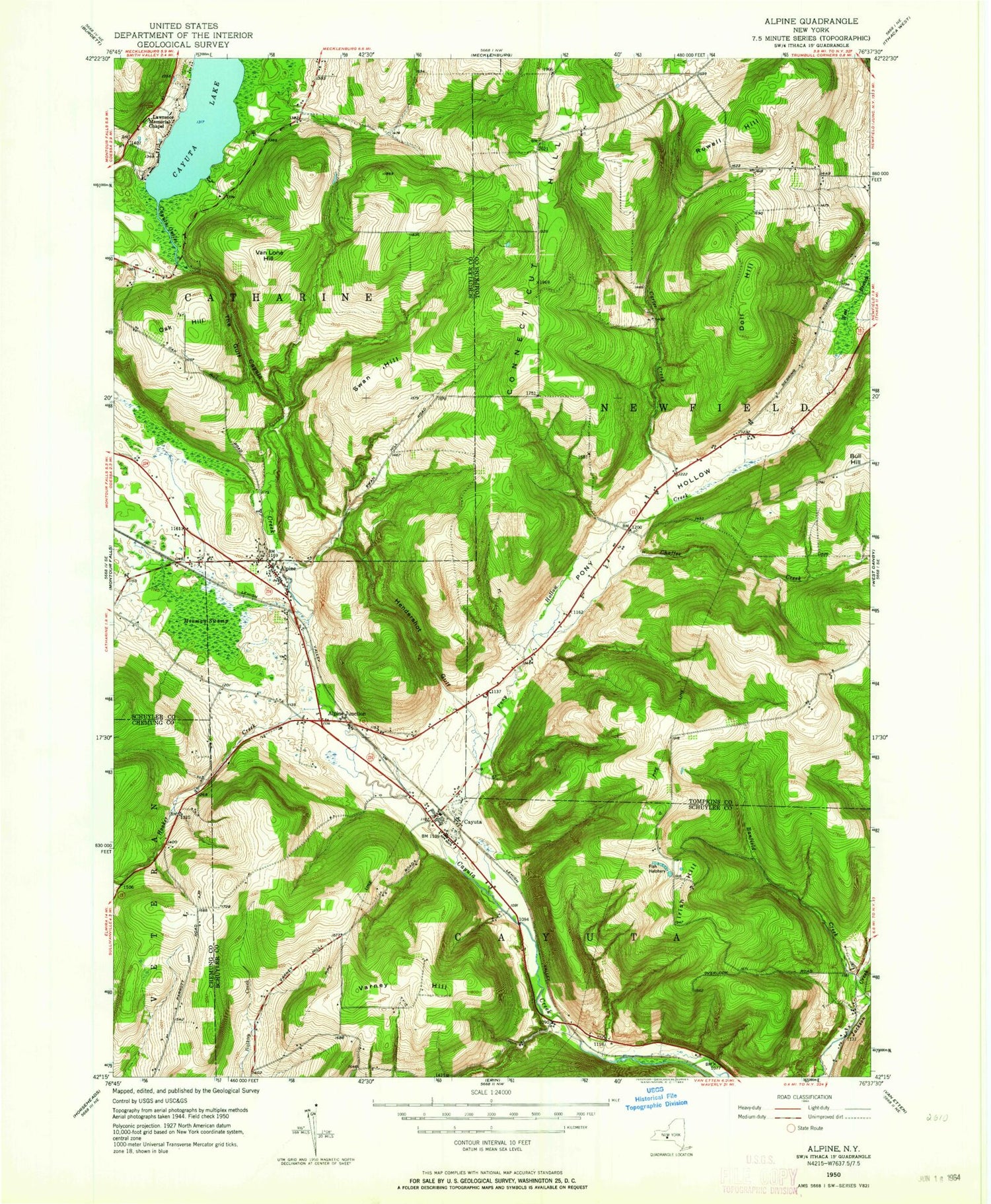 Classic USGS Alpine New York 7.5'x7.5' Topo Map Image