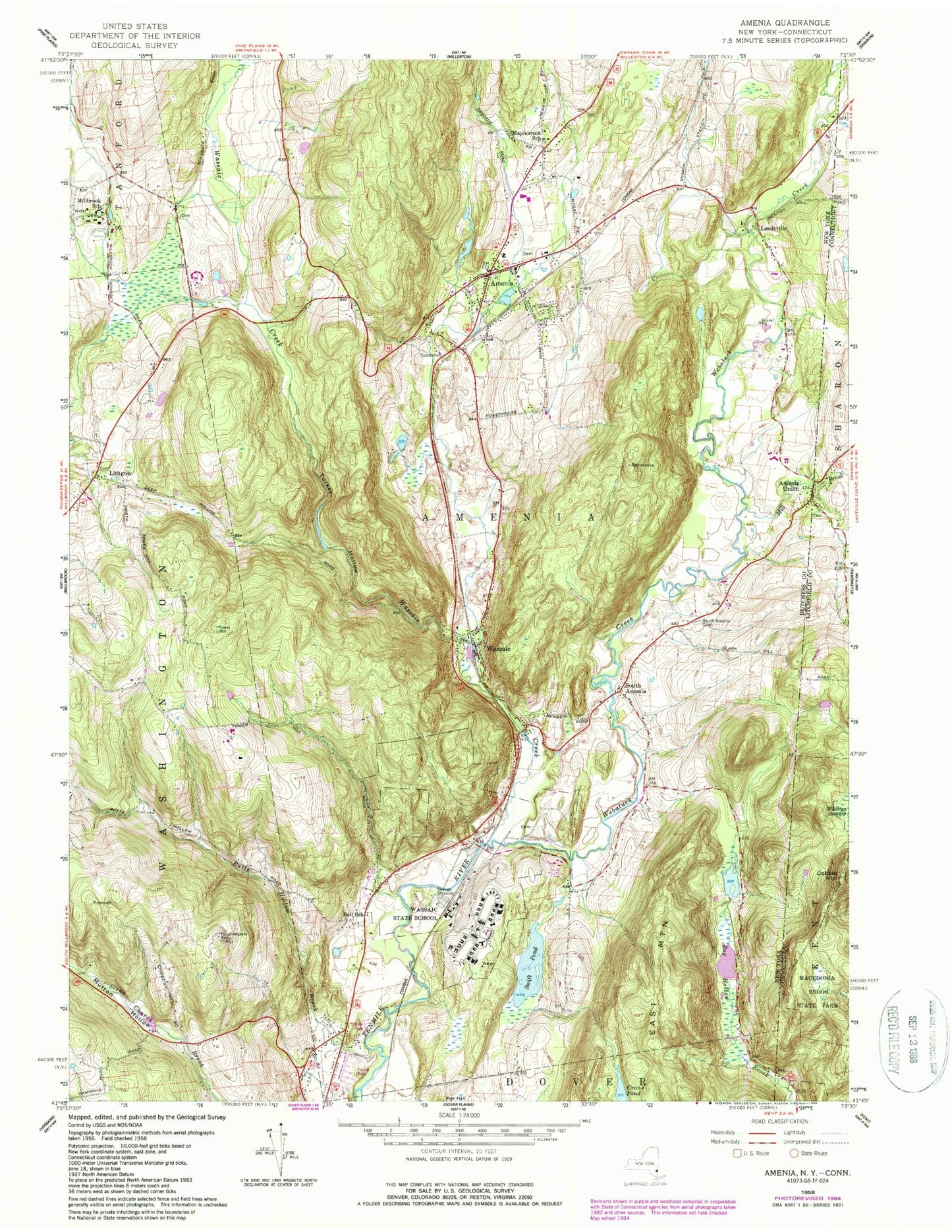Classic USGS Amenia New York 7.5'x7.5' Topo Map Image