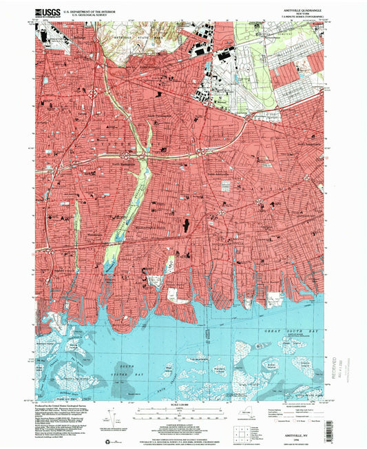 Classic USGS Amityville New York 7.5'x7.5' Topo Map Image