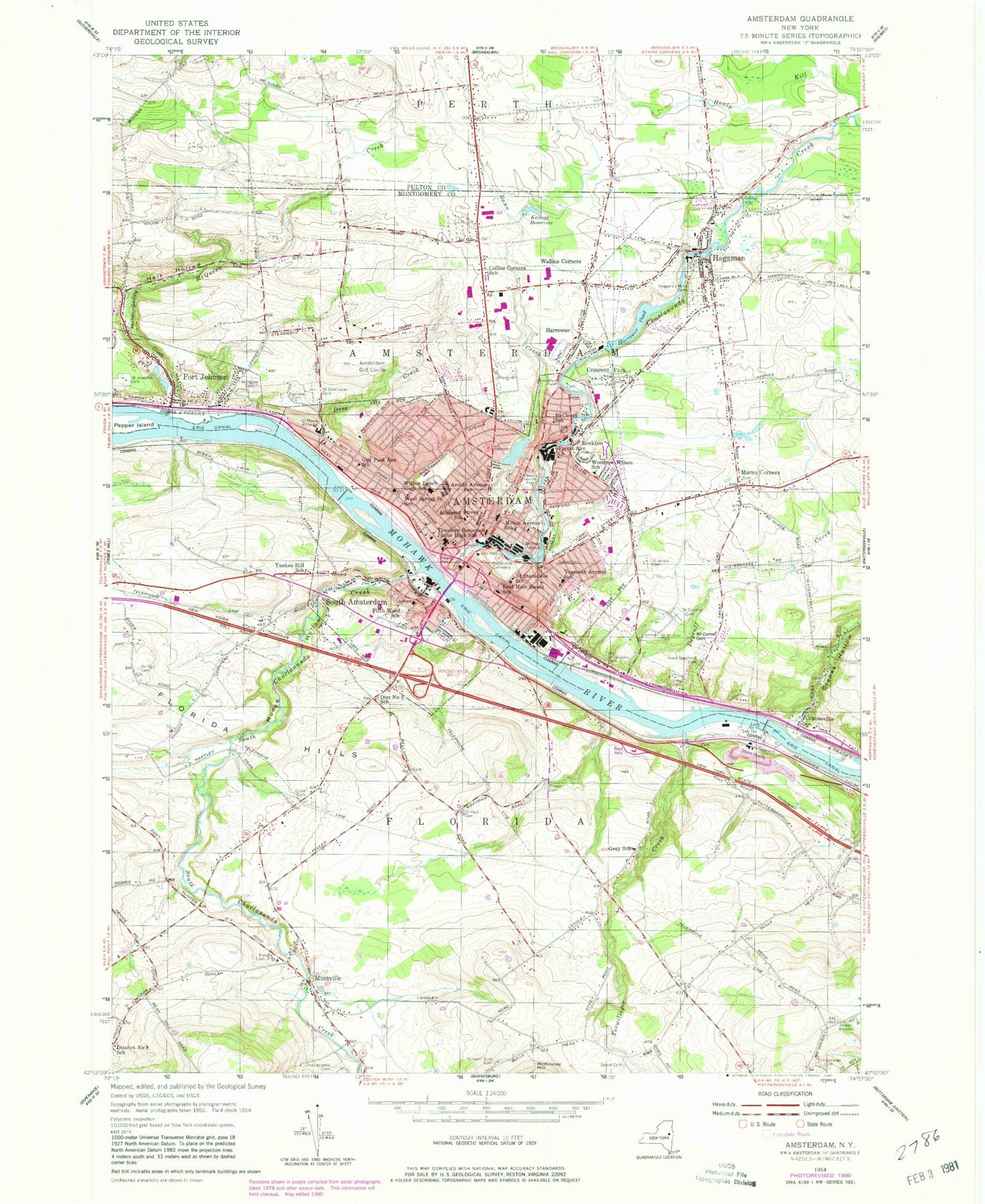 Classic USGS Amsterdam New York 7.5'x7.5' Topo Map Image