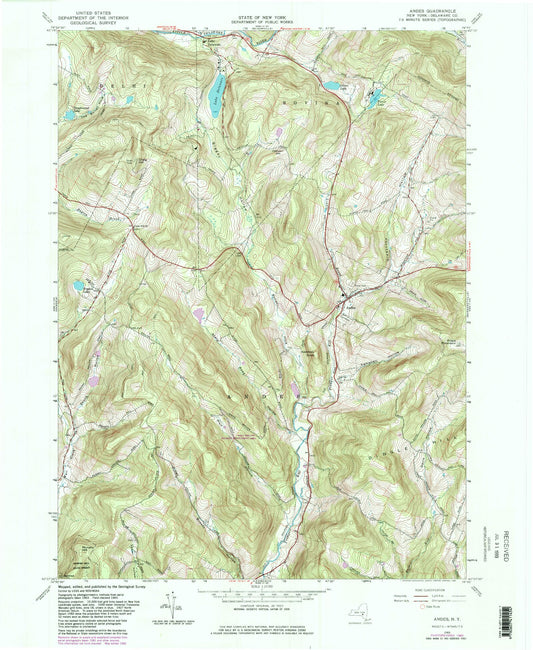 Classic USGS Andes New York 7.5'x7.5' Topo Map Image