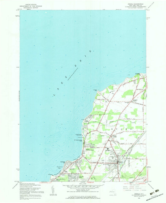 Classic USGS Angola New York 7.5'x7.5' Topo Map Image