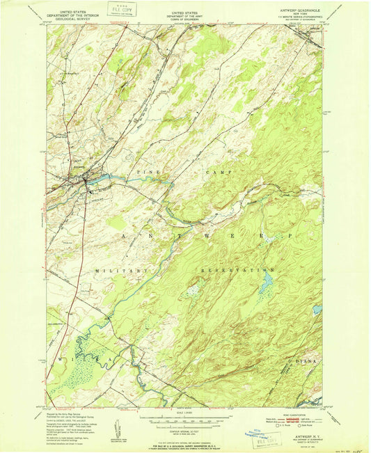 Classic USGS Antwerp New York 7.5'x7.5' Topo Map Image