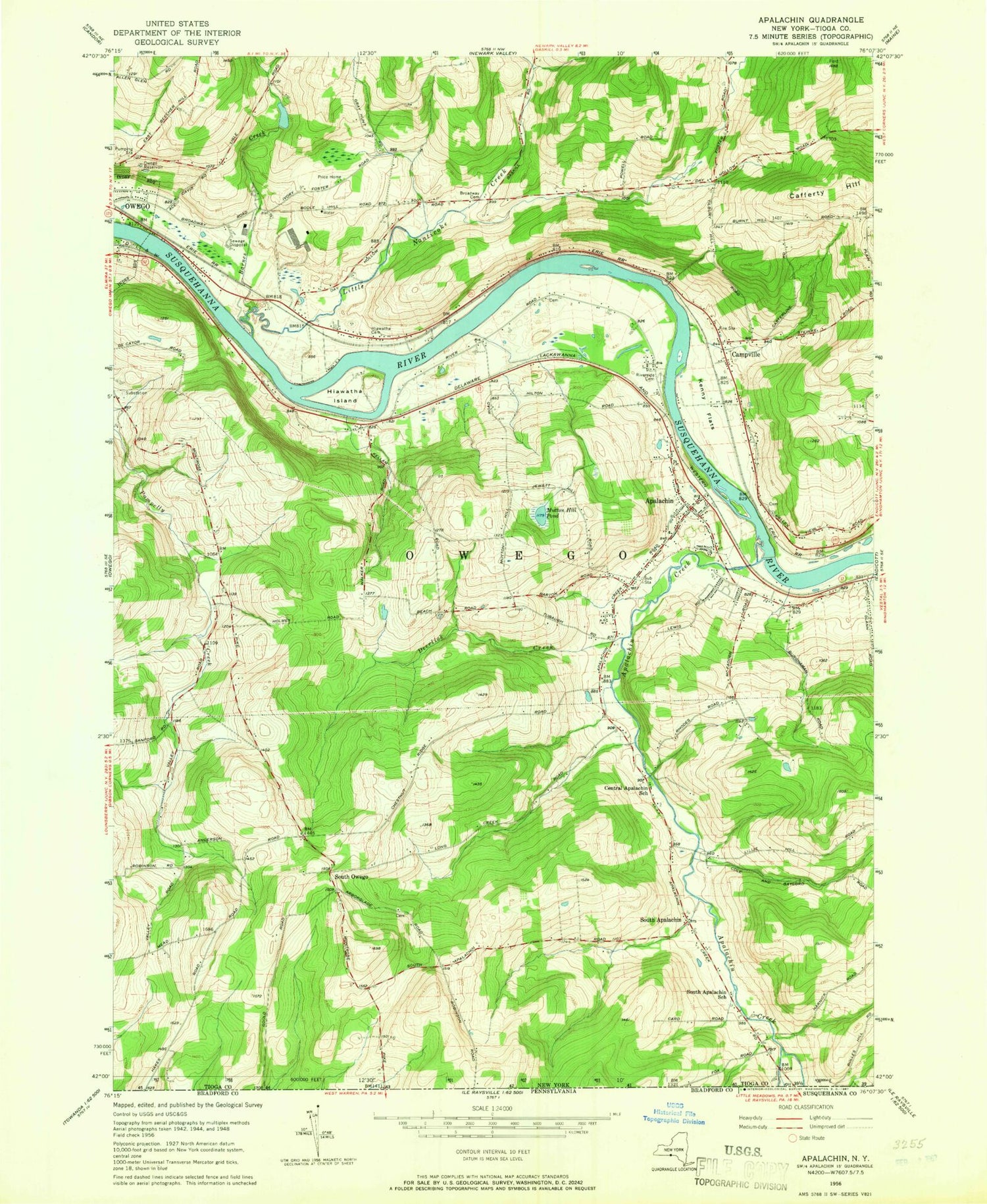 Classic USGS Apalachin New York 7.5'x7.5' Topo Map Image