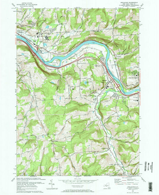 Classic USGS Apalachin New York 7.5'x7.5' Topo Map Image