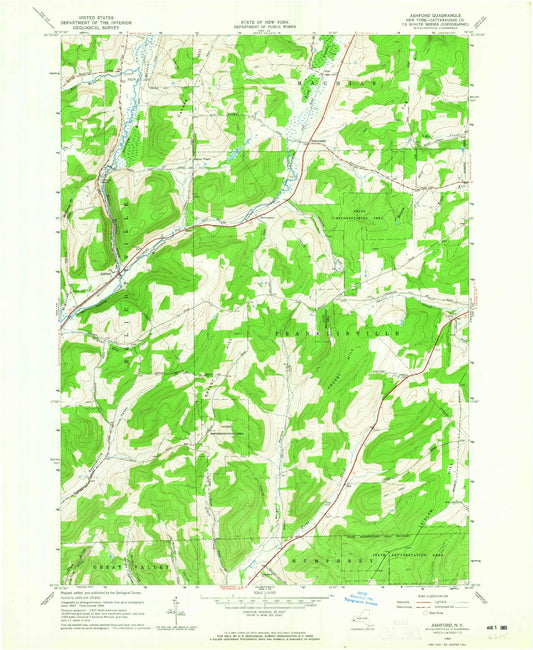 Classic USGS Ashford New York 7.5'x7.5' Topo Map Image