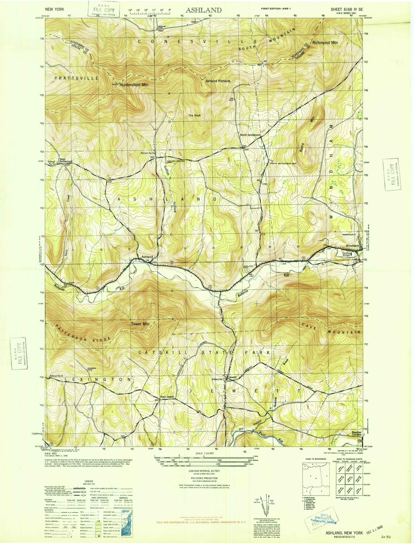 Classic USGS Ashland New York 7.5'x7.5' Topo Map Image