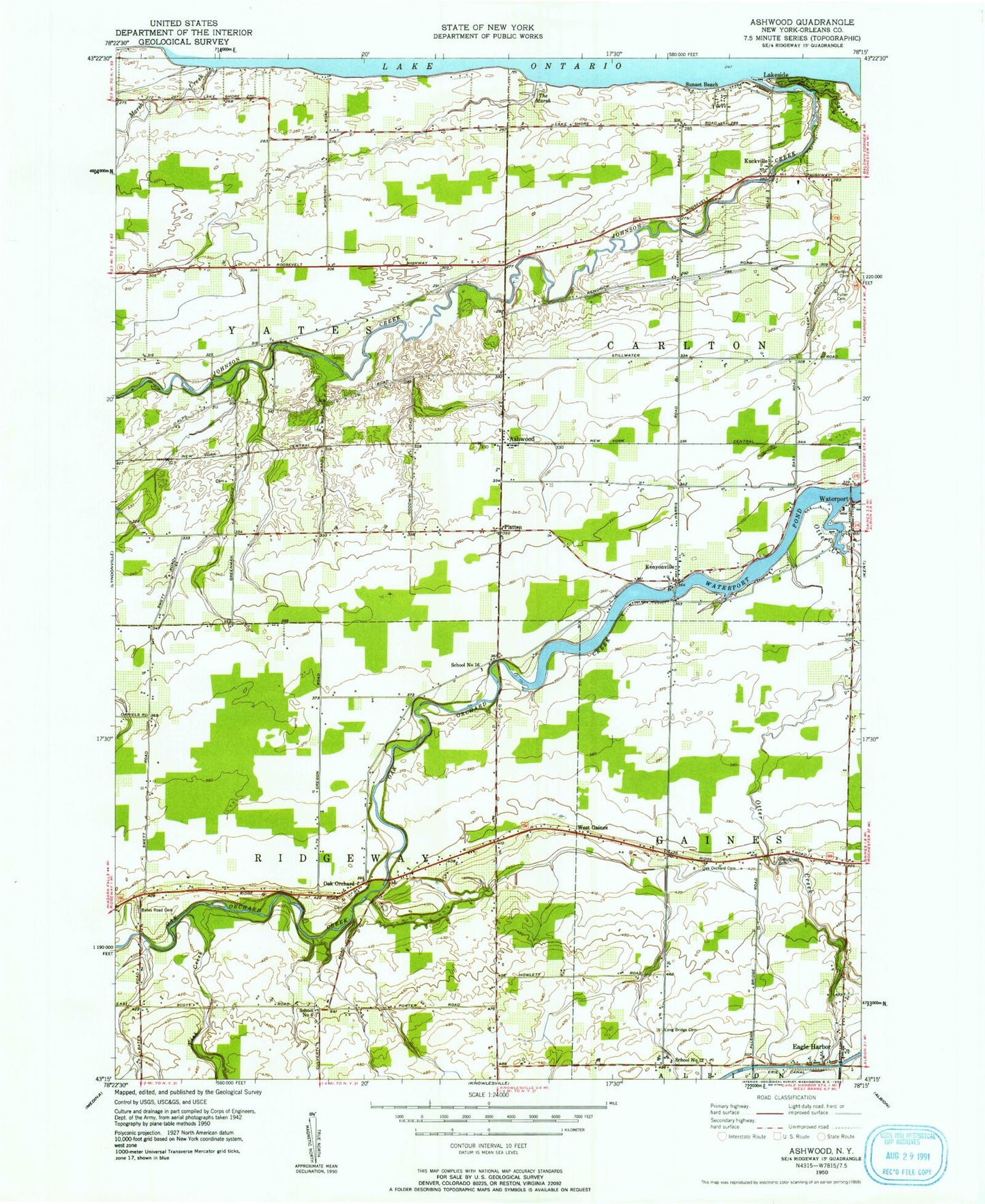 Classic USGS Ashwood New York 7.5'x7.5' Topo Map Image