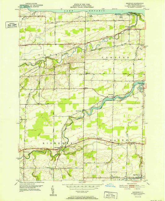 Classic USGS Ashwood New York 7.5'x7.5' Topo Map Image