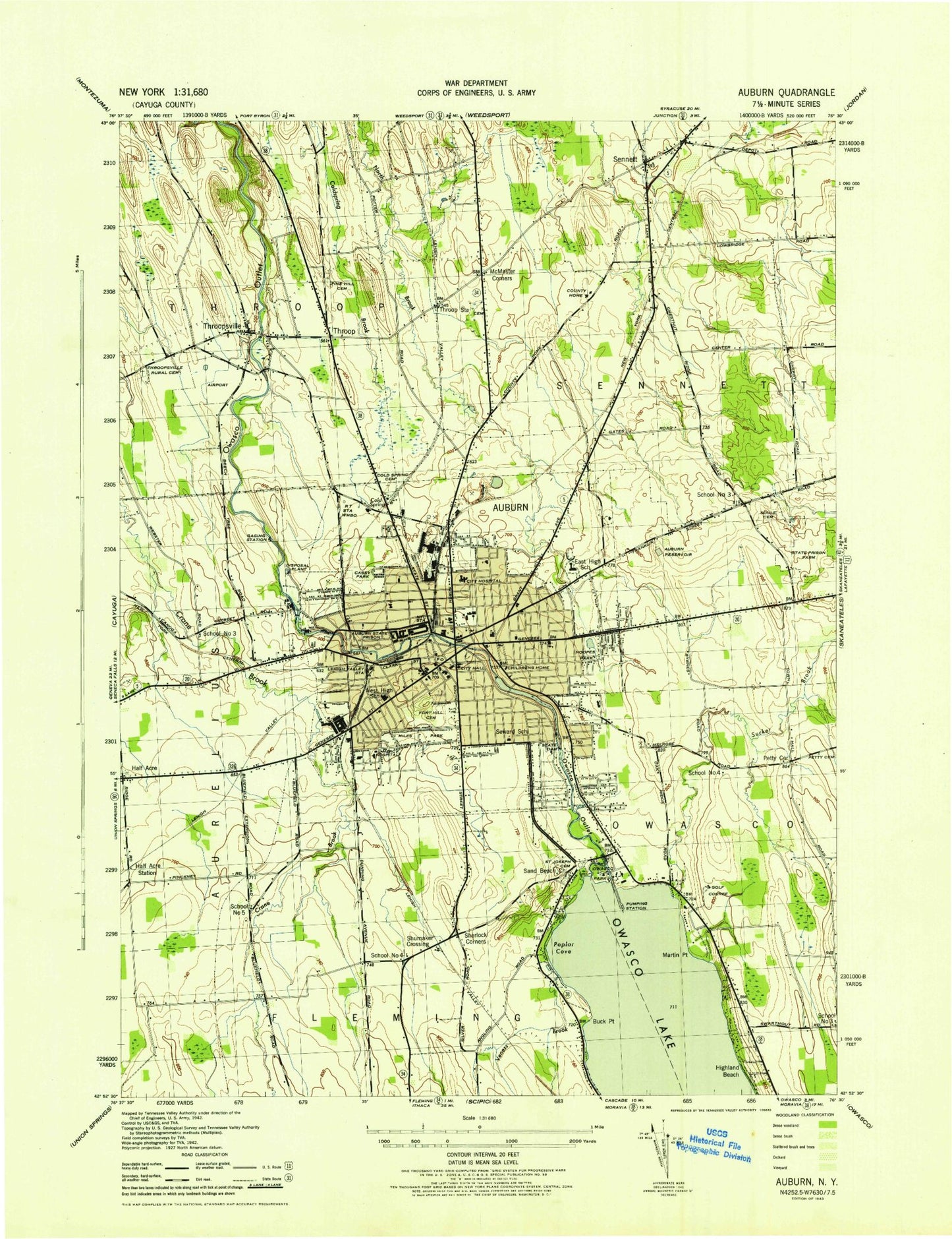 Classic USGS Auburn New York 7.5'x7.5' Topo Map Image