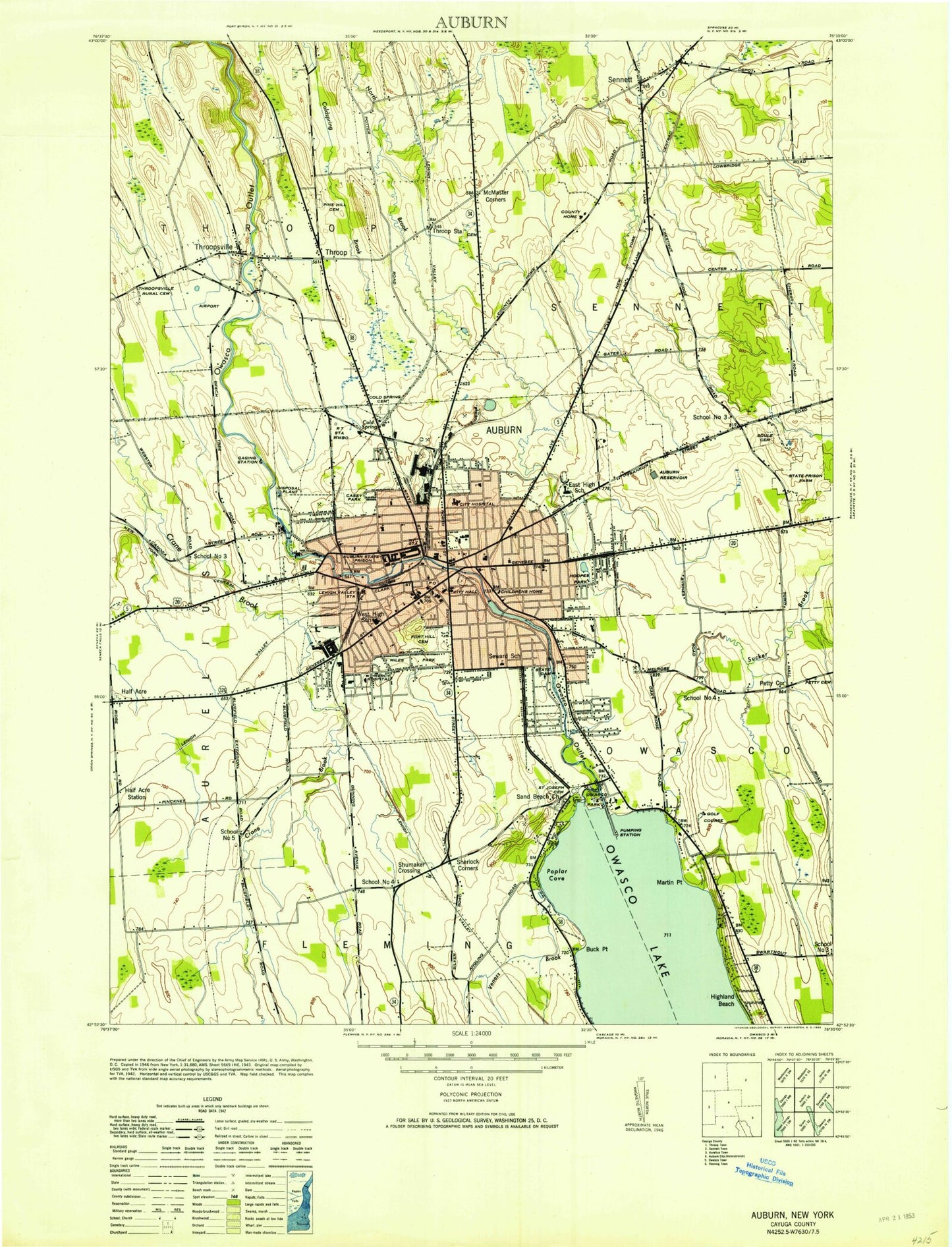 Classic USGS Auburn New York 7.5'x7.5' Topo Map Image
