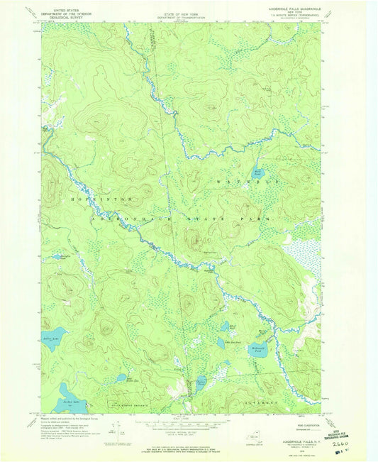 Classic USGS Augerhole Falls New York 7.5'x7.5' Topo Map Image