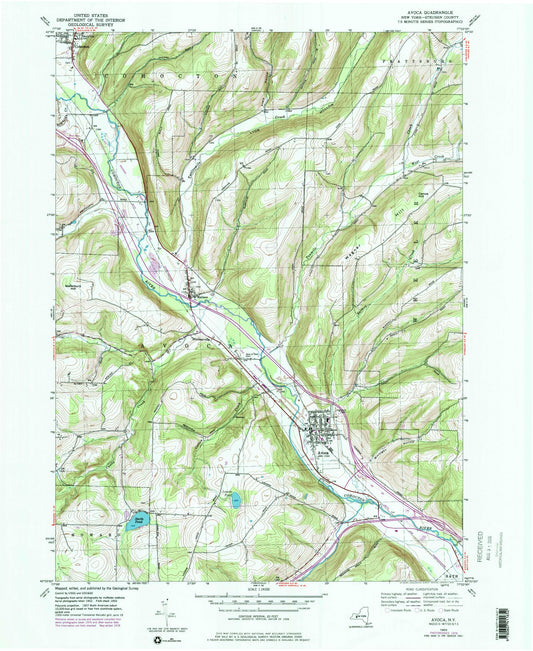 Classic USGS Avoca New York 7.5'x7.5' Topo Map Image