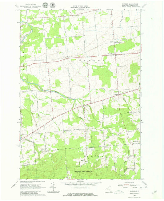 Classic USGS Bangor New York 7.5'x7.5' Topo Map Image