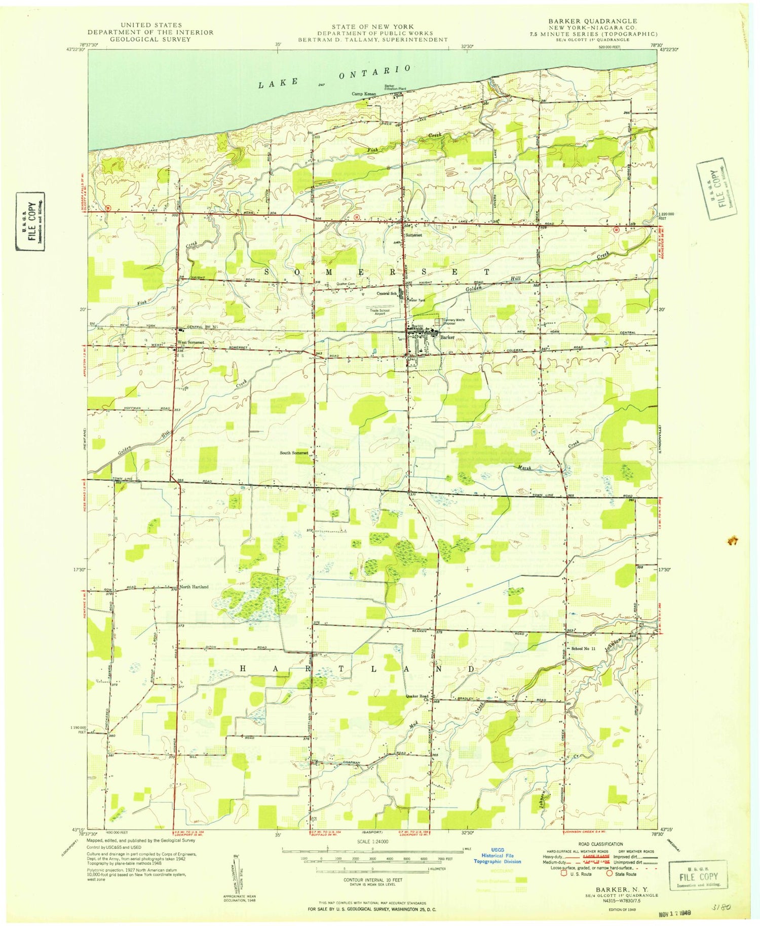 Classic USGS Barker New York 7.5'x7.5' Topo Map Image