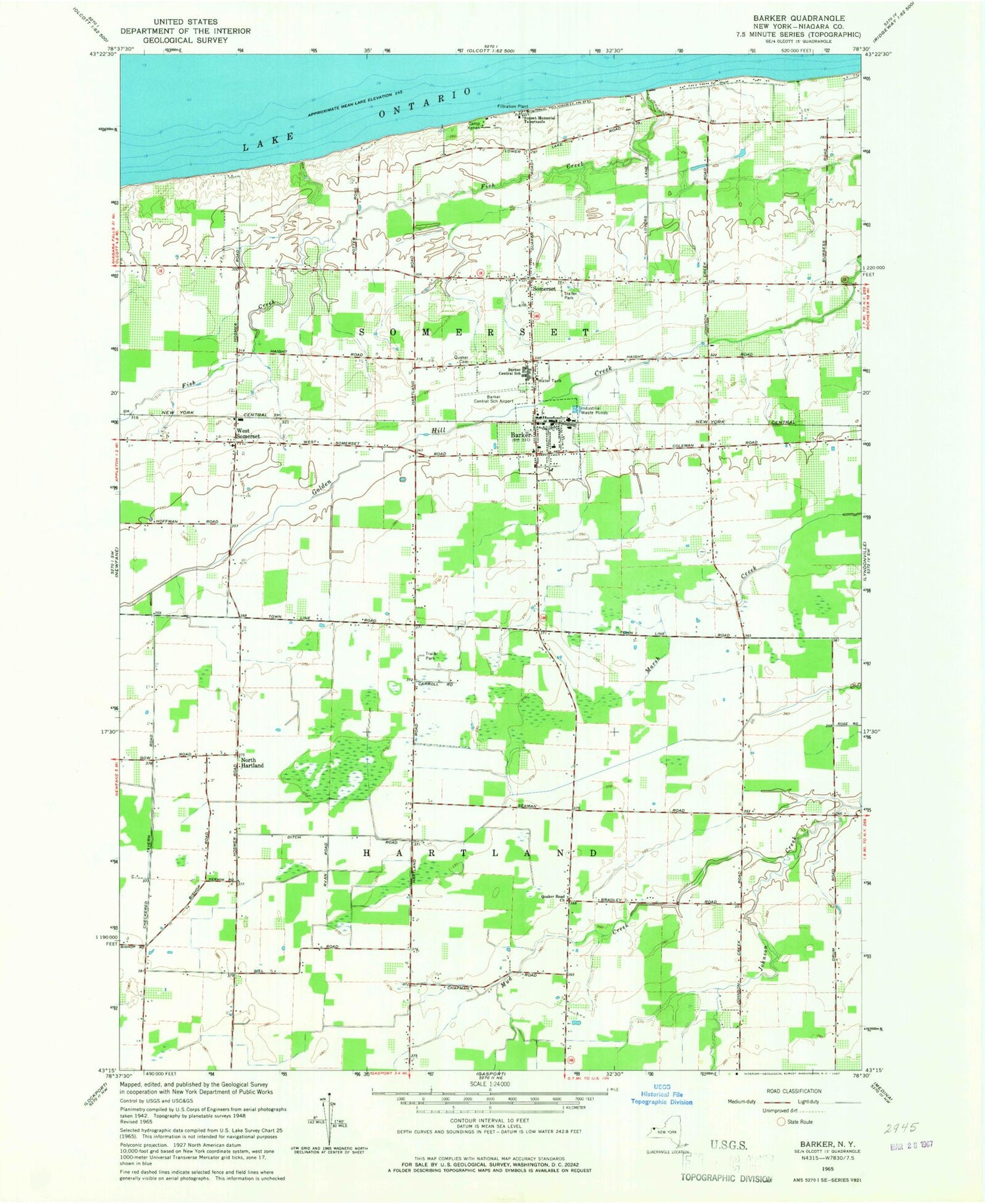 Classic USGS Barker New York 7.5'x7.5' Topo Map Image