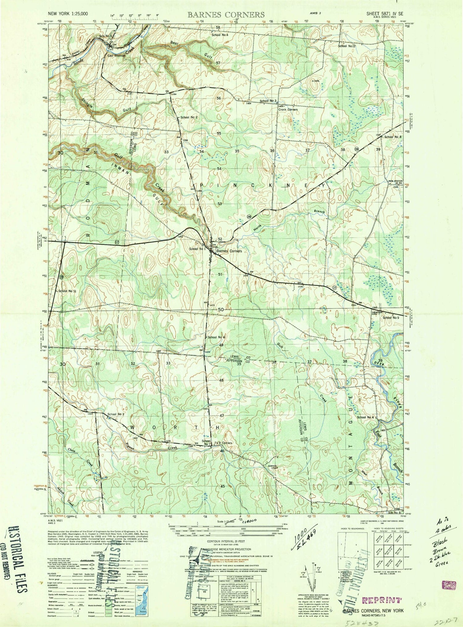 Classic USGS Barnes Corners New York 7.5'x7.5' Topo Map Image