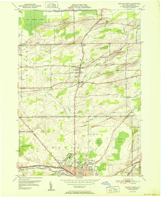 Classic USGS Batavia North New York 7.5'x7.5' Topo Map Image