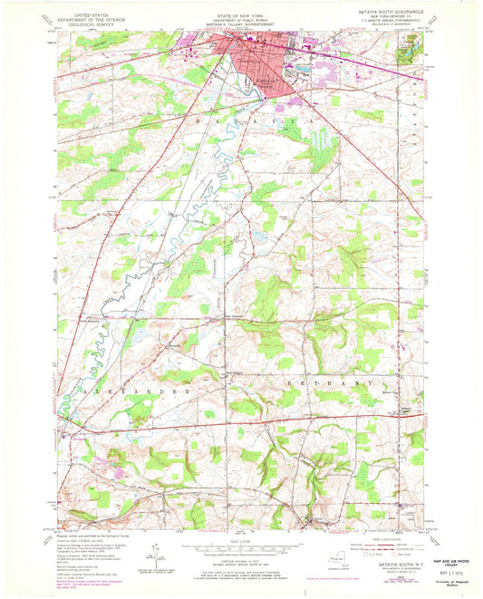 Classic USGS Batavia South New York 7.5'x7.5' Topo Map Image