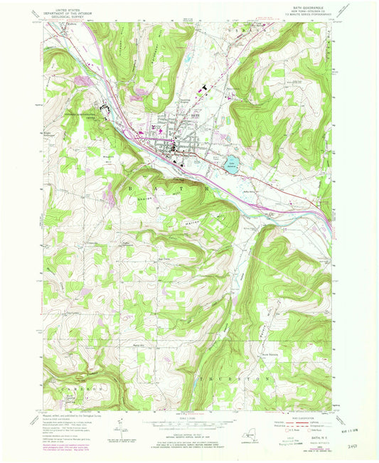 Classic USGS Bath New York 7.5'x7.5' Topo Map Image