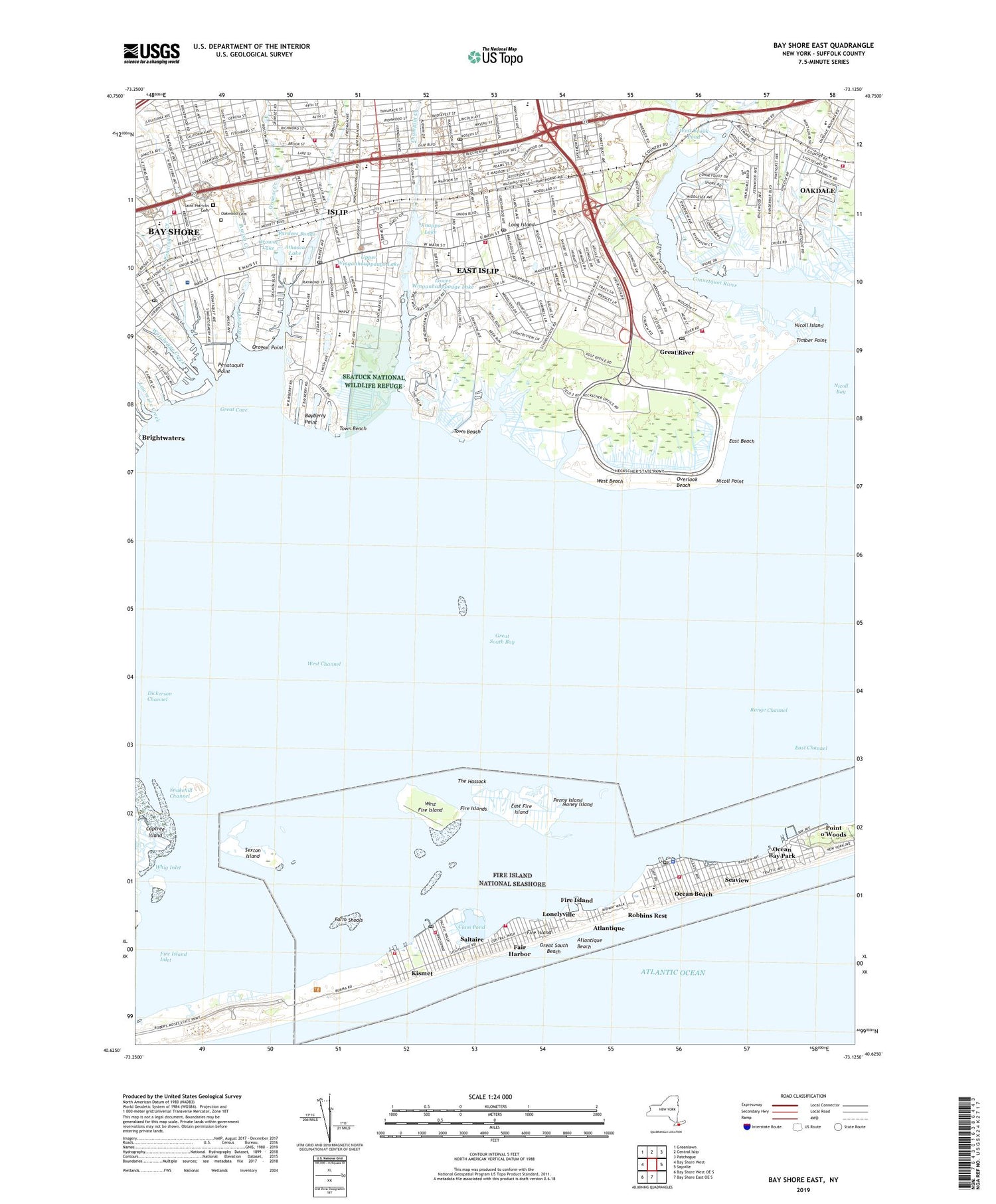 Bay Shore East New York US Topo Map Image