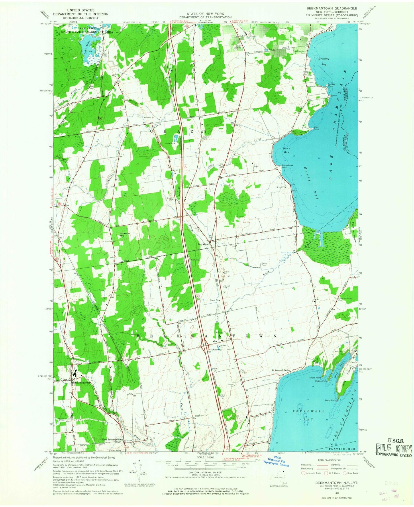 Classic USGS Beekmantown New York 7.5'x7.5' Topo Map Image