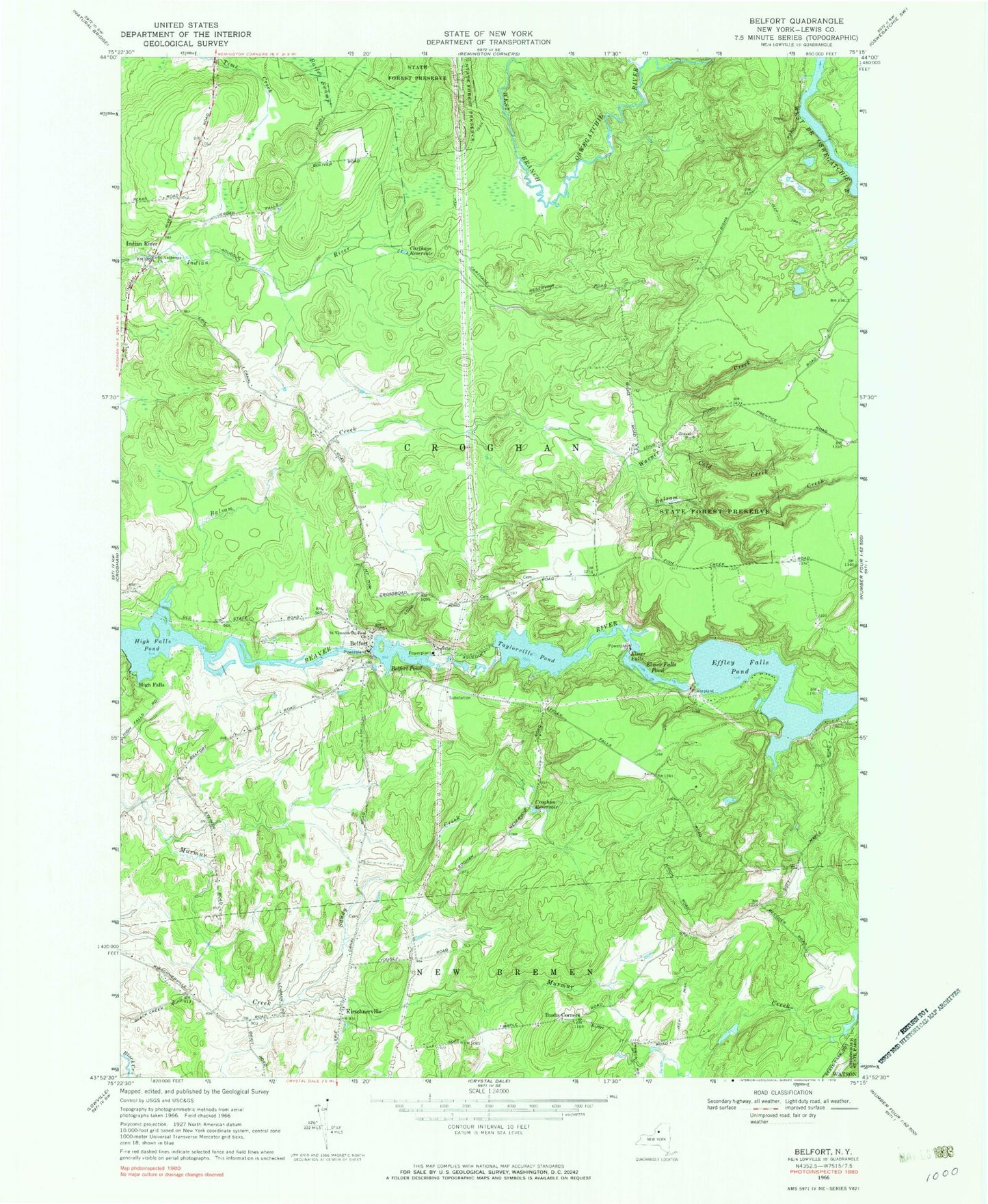 Classic USGS Belfort New York 7.5'x7.5' Topo Map Image