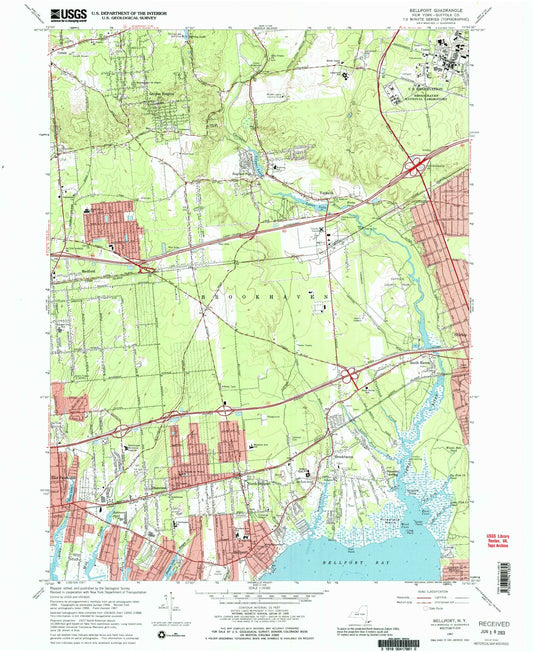 Classic USGS Bellport New York 7.5'x7.5' Topo Map Image