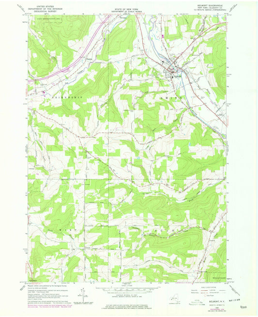 Classic USGS Belmont New York 7.5'x7.5' Topo Map Image