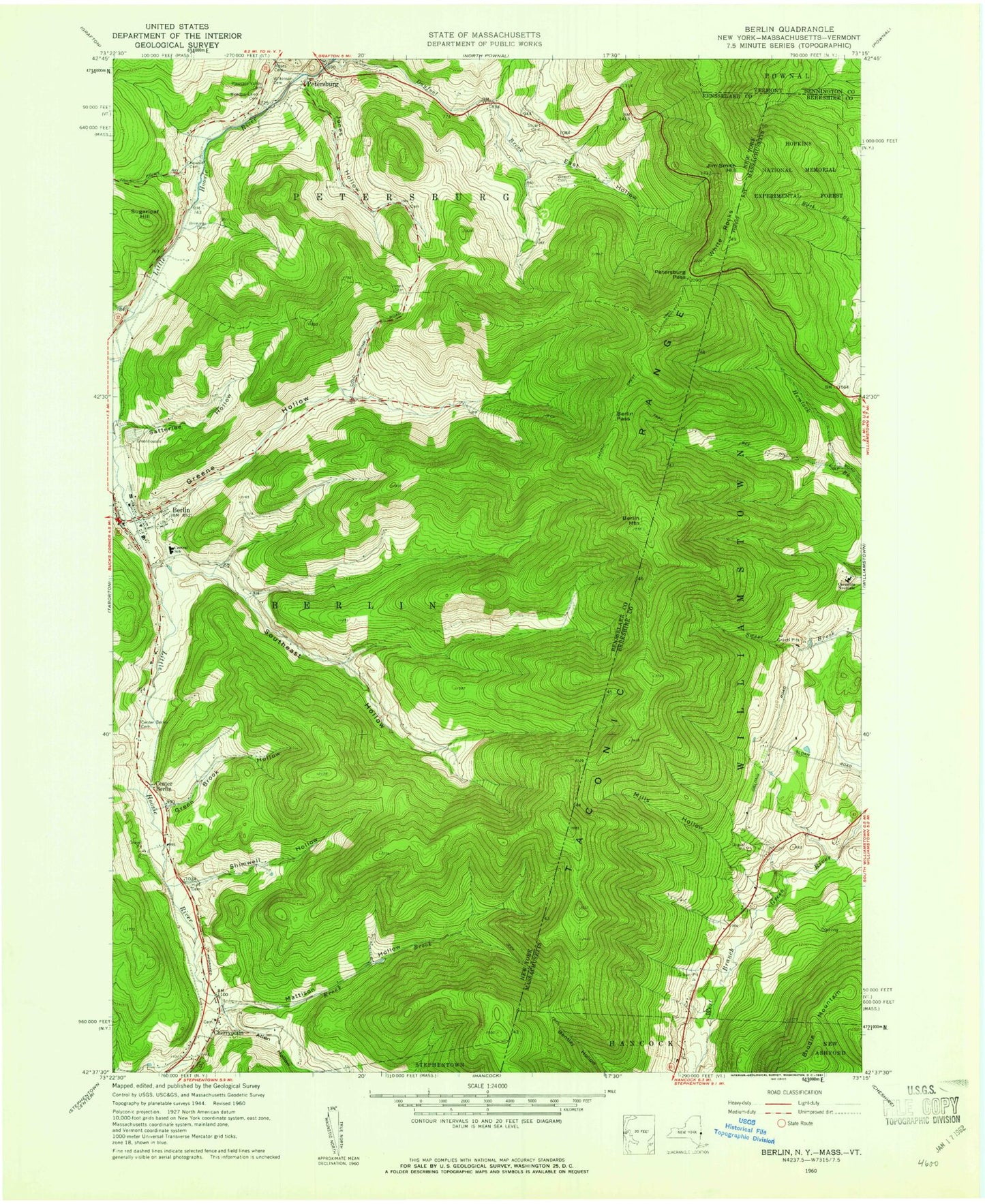 Classic USGS Berlin New York 7.5'x7.5' Topo Map Image