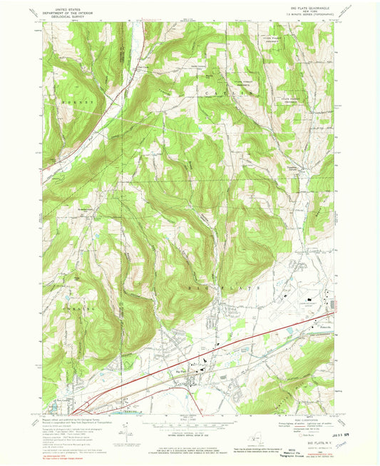 Classic USGS Big Flats New York 7.5'x7.5' Topo Map Image