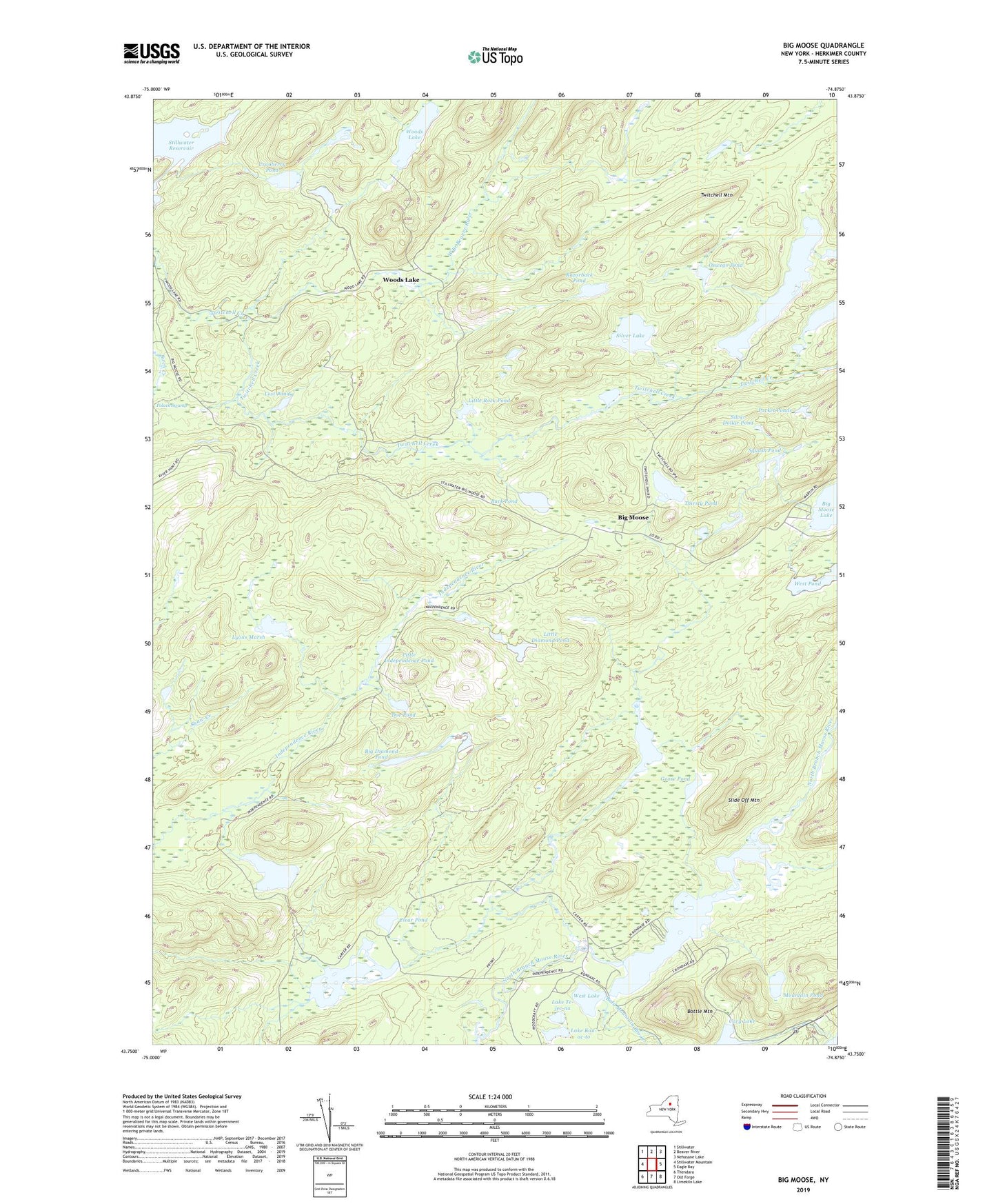 Big Moose New York US Topo Map Image