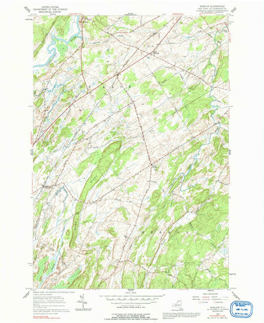 Classic USGS Bigelow New York 7.5'x7.5' Topo Map Image