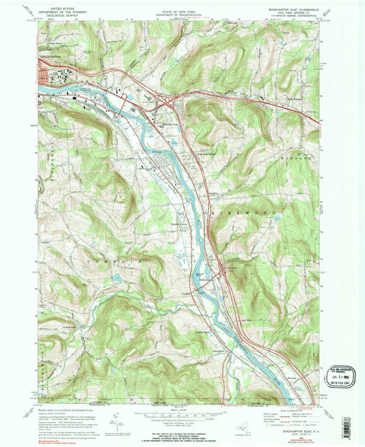 Classic USGS Binghamton East New York 7.5'x7.5' Topo Map Image