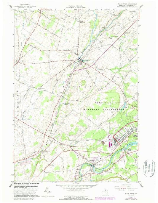 Classic USGS Black River New York 7.5'x7.5' Topo Map Image
