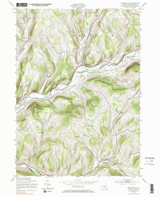 Classic USGS Bloomville New York 7.5'x7.5' Topo Map Image