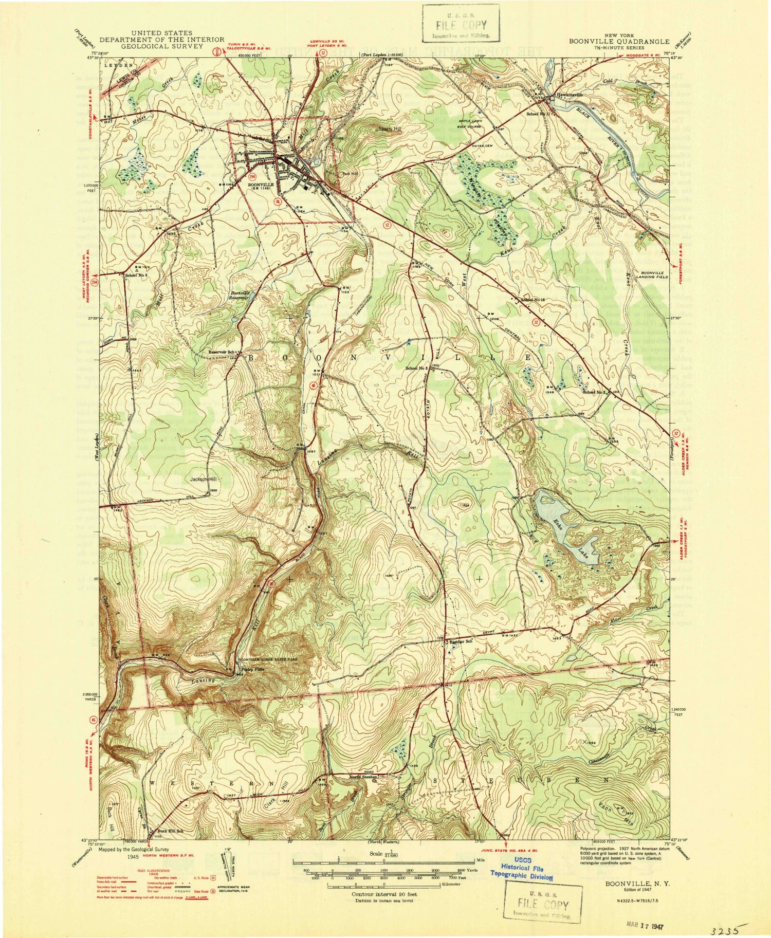 Classic USGS Boonville New York 7.5'x7.5' Topo Map Image