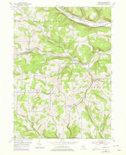 Classic USGS Borden New York 7.5'x7.5' Topo Map Image